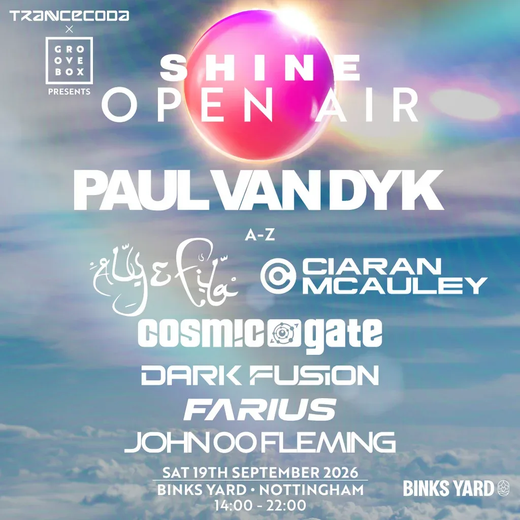 Flyer for PAUL VAN DYK Open Air | Trancecoda X Groovebox X Shine at Binks