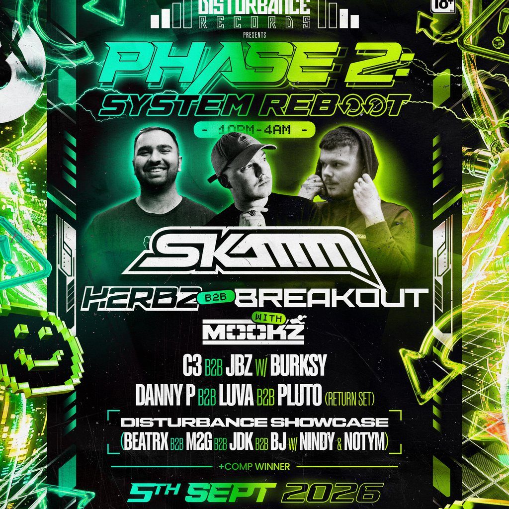 Flyer for Disturbance records presents  Phase 2 - system reboot
