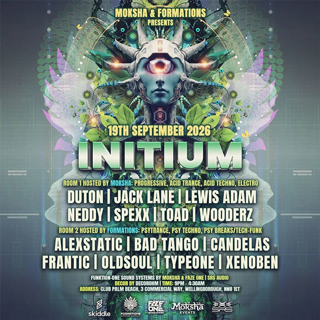 Flyer for Moksha & Formations Presents: Initium