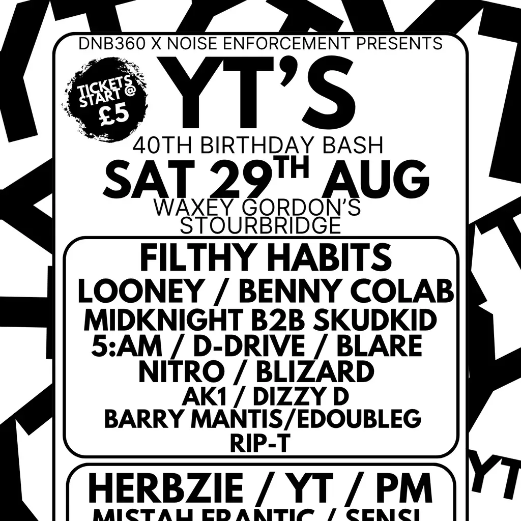 Flyer for Dnb360 presents: MC YT's & DJ MIDKNIGHTS Bday Bash