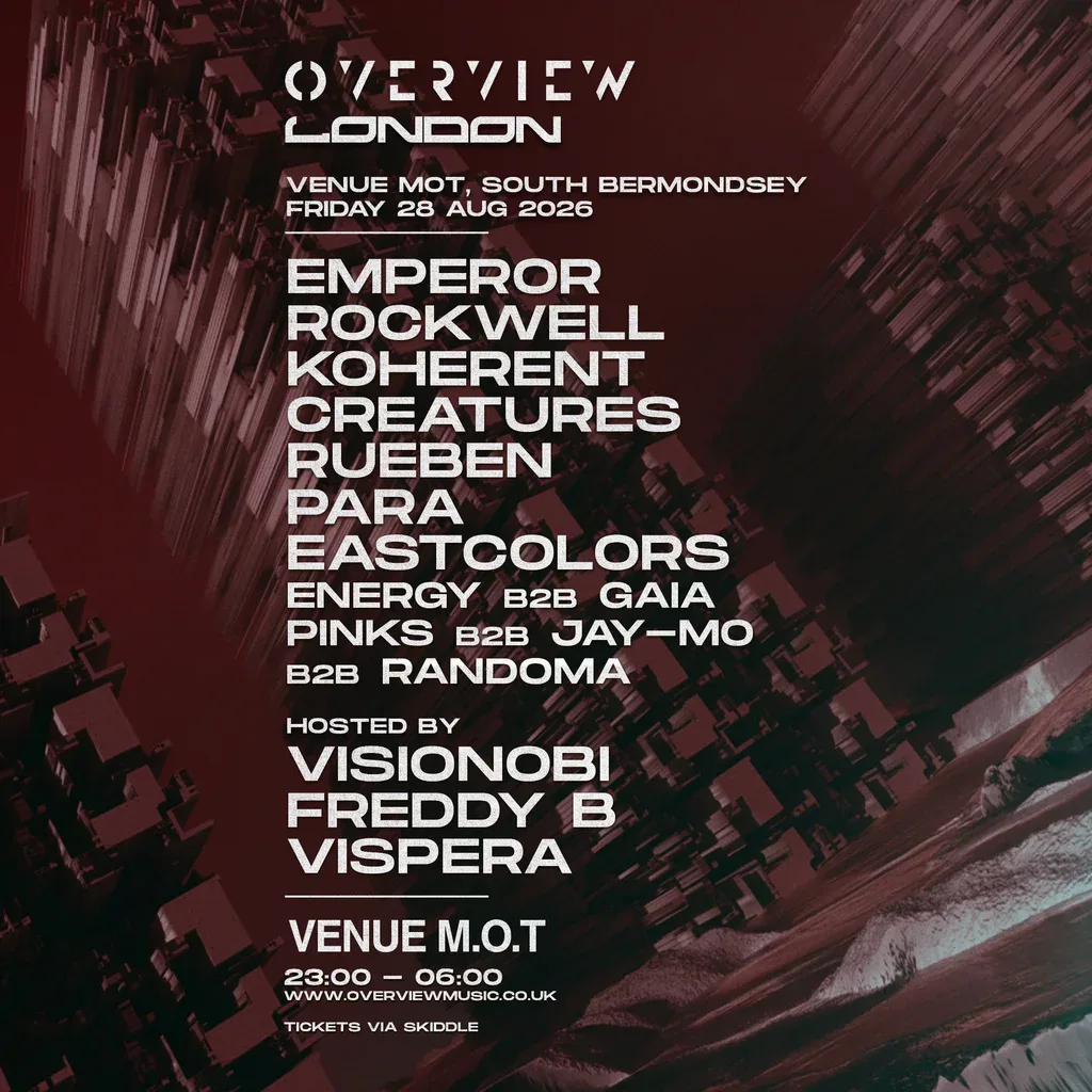 Flyer for Overview London - Venue M.O.T // 28.08.26