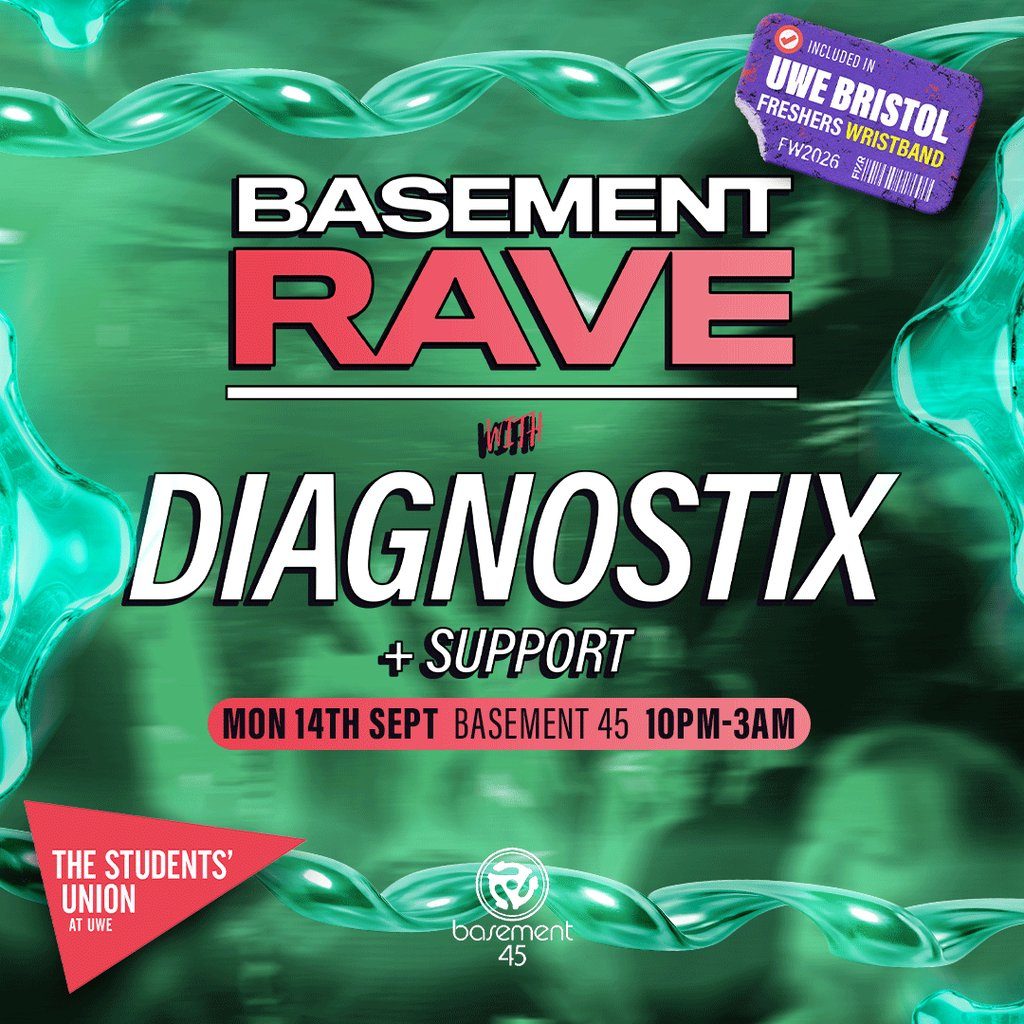 Flyer for UWE Bristol Official Freshers | BASSment Rave w/ Diagnostix