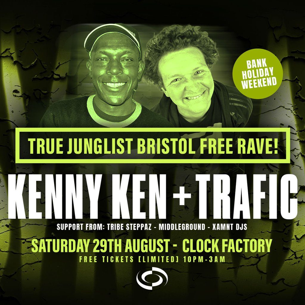 Flyer for True Junglist FREE RAVE - Kenny Ken + Trafic MC [Bank Holiday We