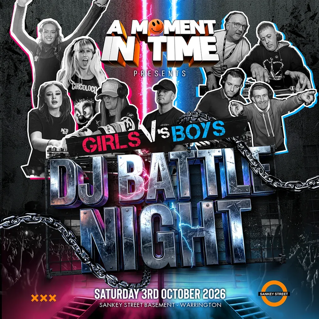 Flyer for A Moment In Time Dj Battle Night Girls V's Boys