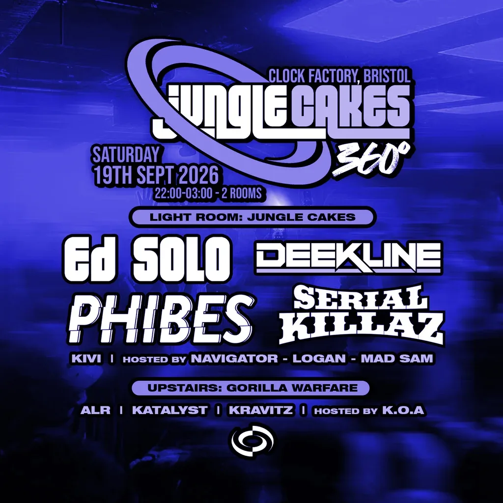 Flyer for Jungle Cakes Bristol 360°: Ed Solo, Deekline, Phibes & More