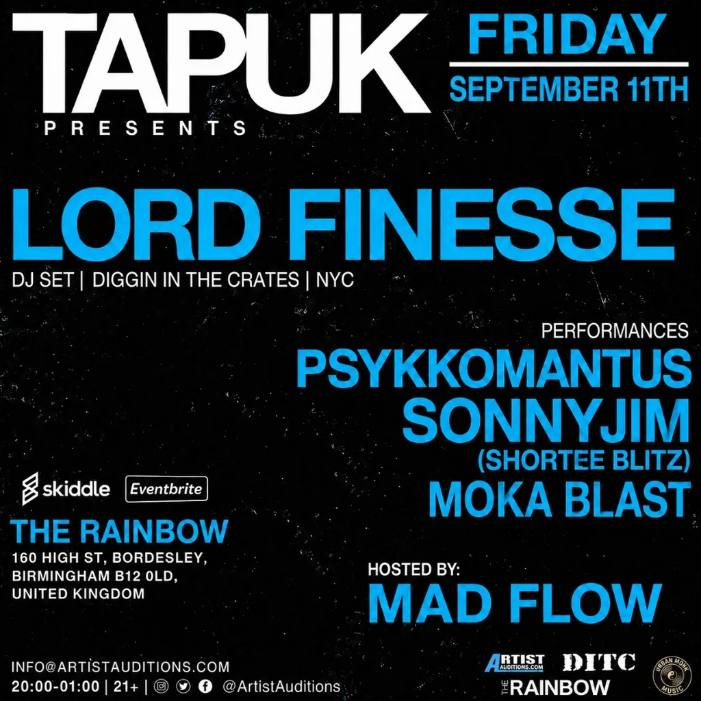 Flyer for LORD FINESSE, Psykhomantus, Sonny Jim, Moka Blast, Shortee Blitz