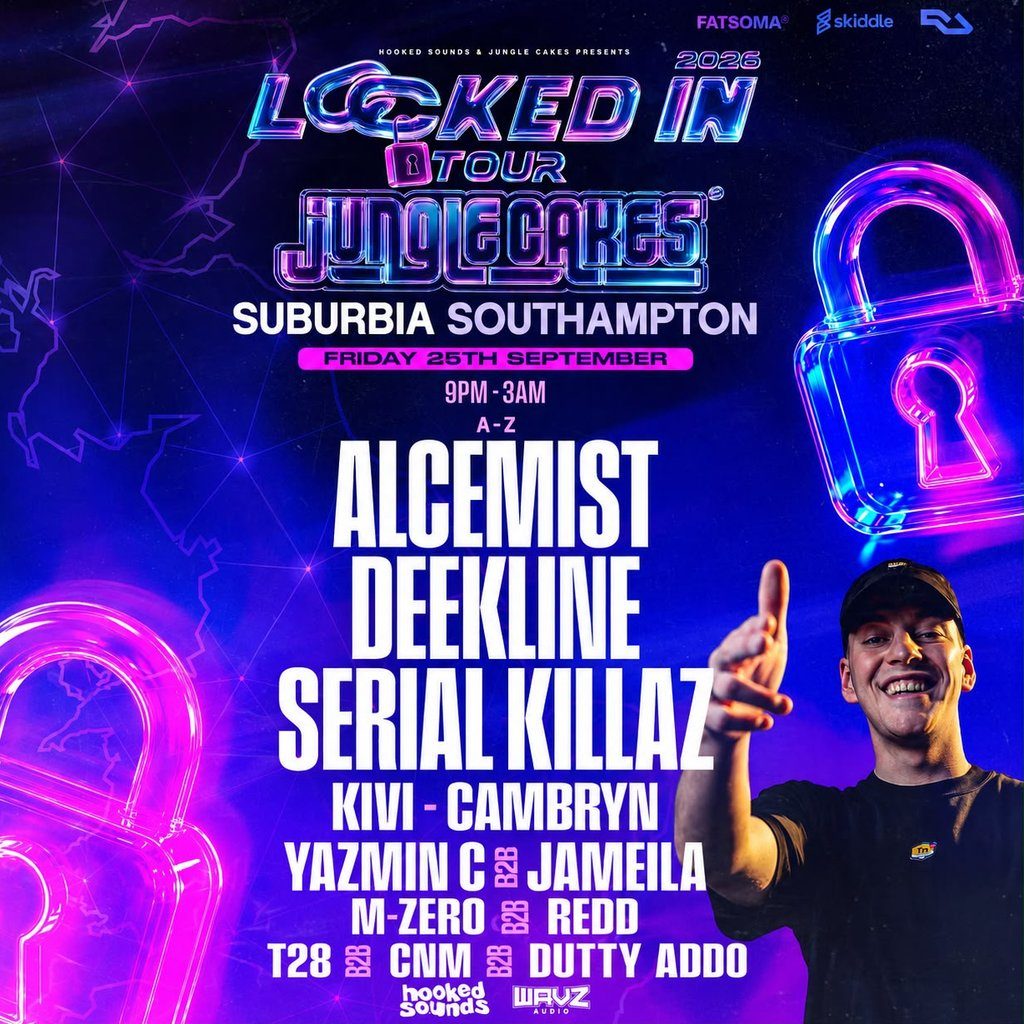 Flyer for LOCKED IN: Alcemist,Deekline&Serial Killaz [JUNGLE CAKES]