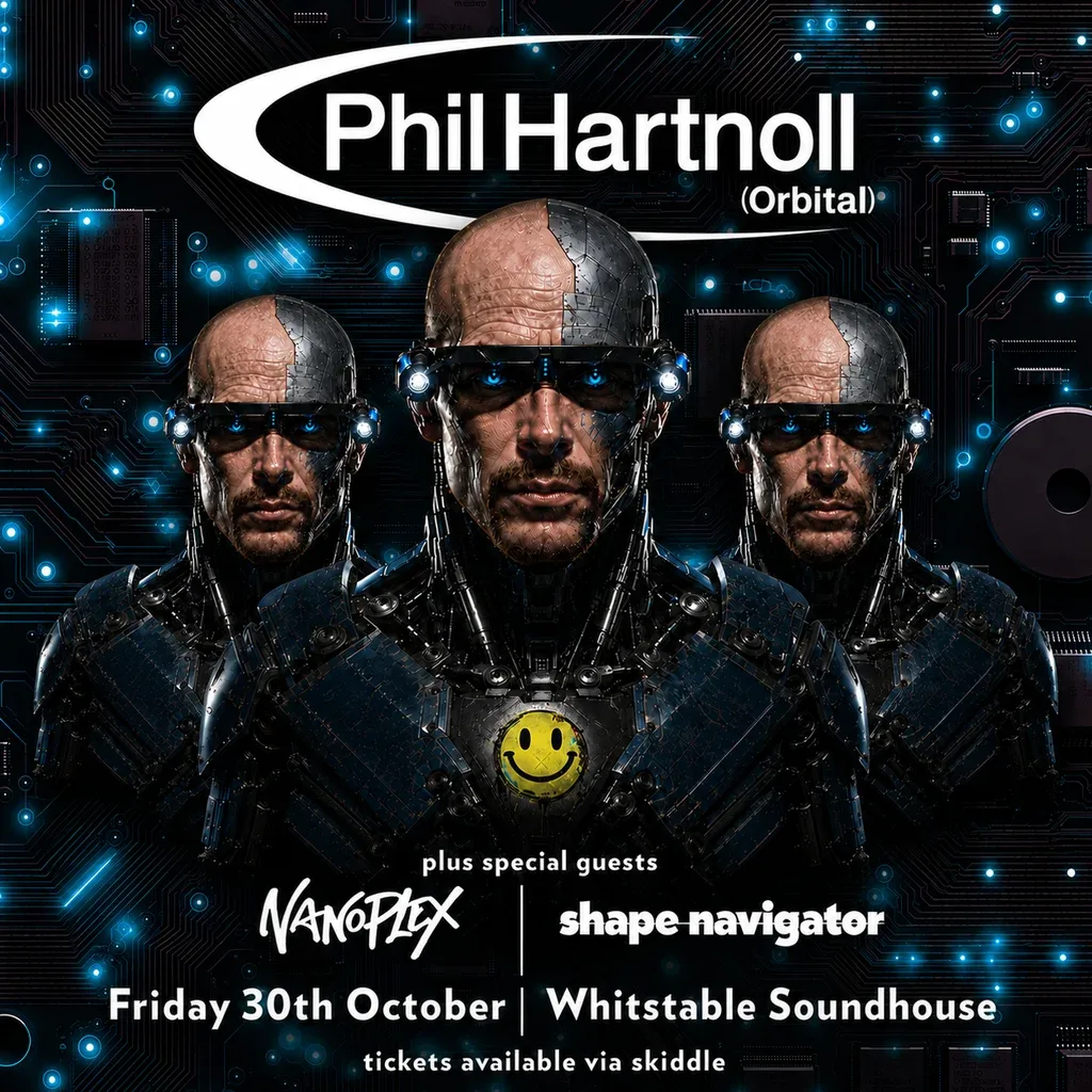 Flyer for Phil Hartnoll (Orbital) LIVE in Whitstable