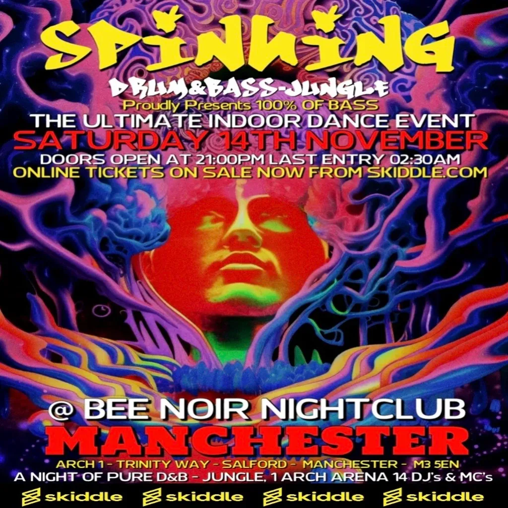 Flyer for Spinning D&B - Jungle presents 100% of Bass