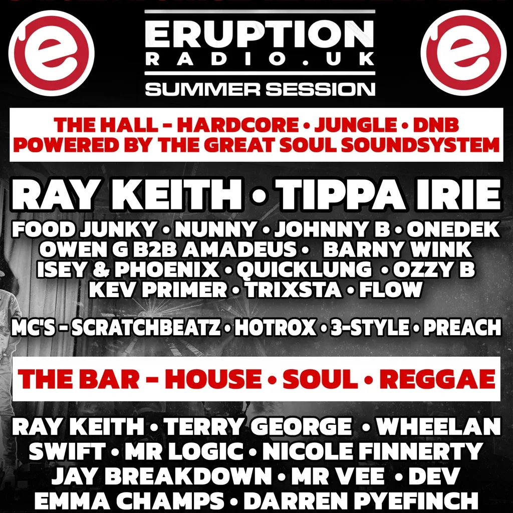 Flyer for Eruption Radio UK Summer Session