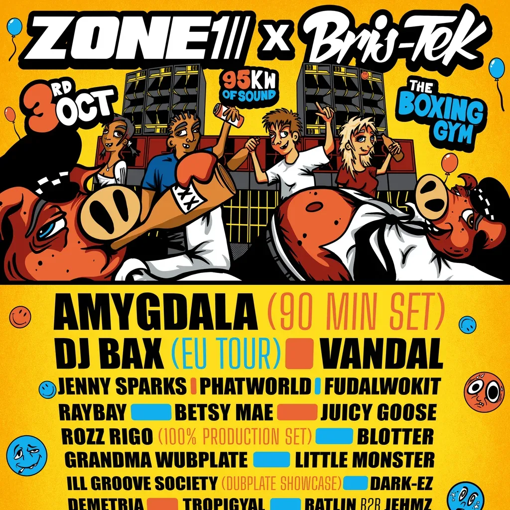 Flyer for Bris-Tek x Zone 1 Birthday Bash