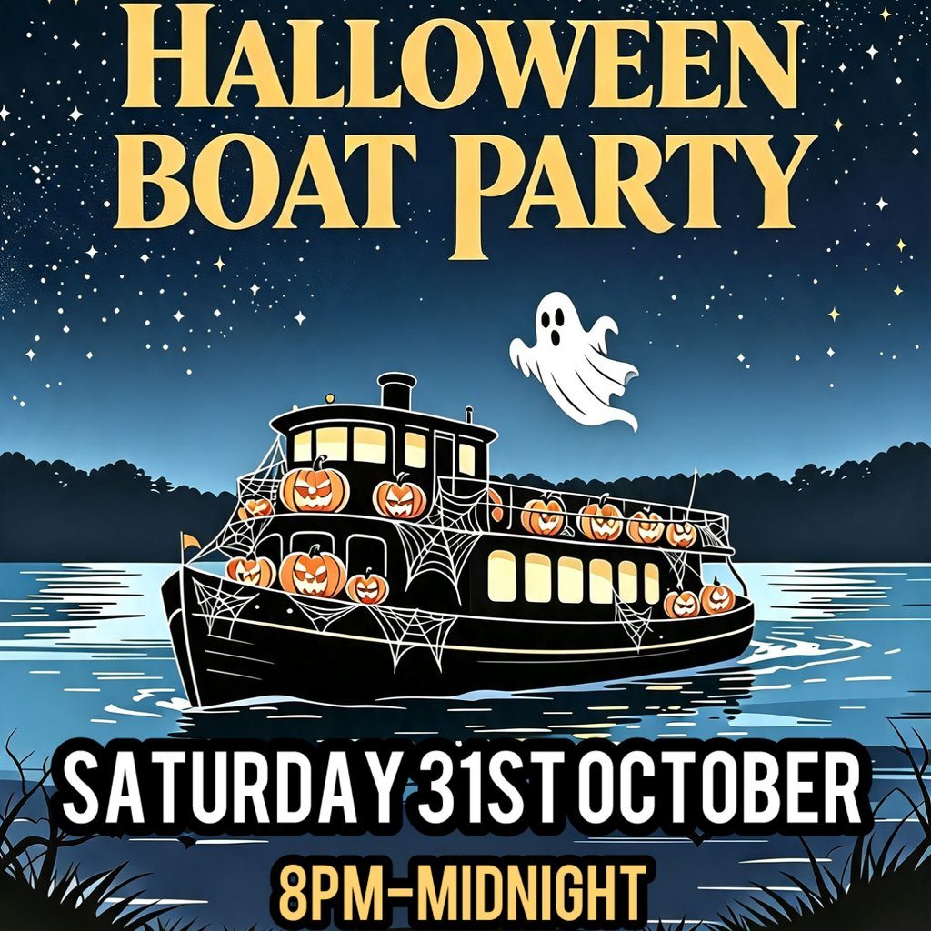 Flyer for Charley Says Halloween Boat Party