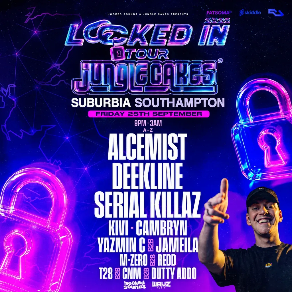 Flyer for [Jungle Cakes] LOCKED IN: Alcemist, Deekline & Serial Killaz