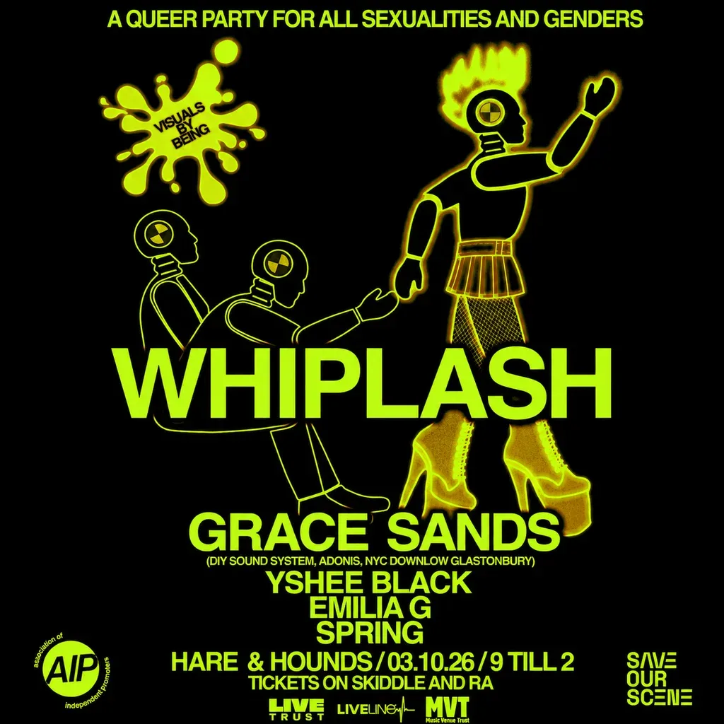 Flyer for WHIPLASH ft. Grace Sands // Emilia G // Spring // Yshee Black