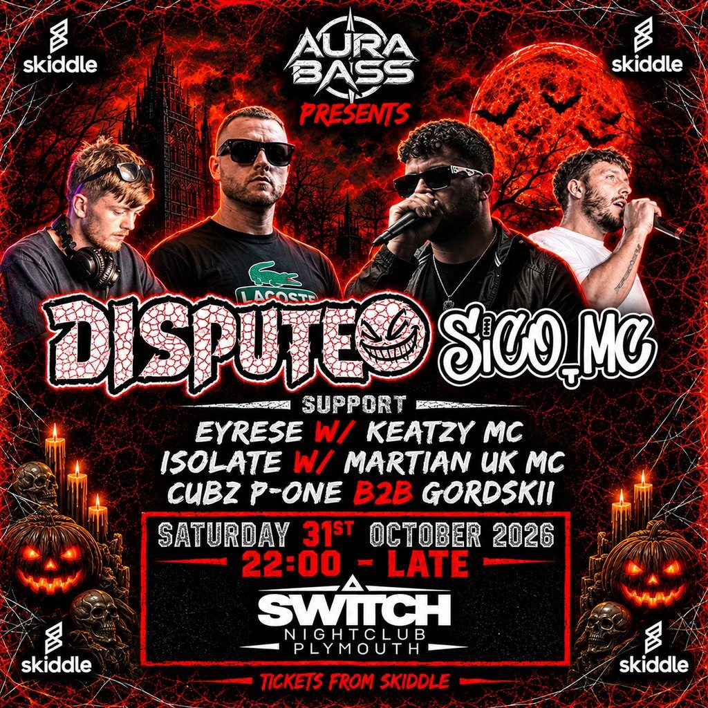 Flyer for Aura bass presents: Halloween launch party W/ Dispute & Sico Mc