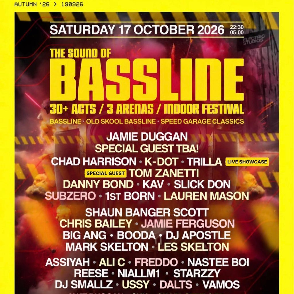 Flyer for Sound Of Bassline Launch Party at Electric Studios!